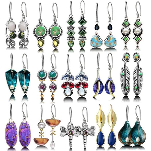 New 12 Pairs Teardrop Druse Crystal Drop Dangle Earrings for Women Girls… - Picture 1 of 7